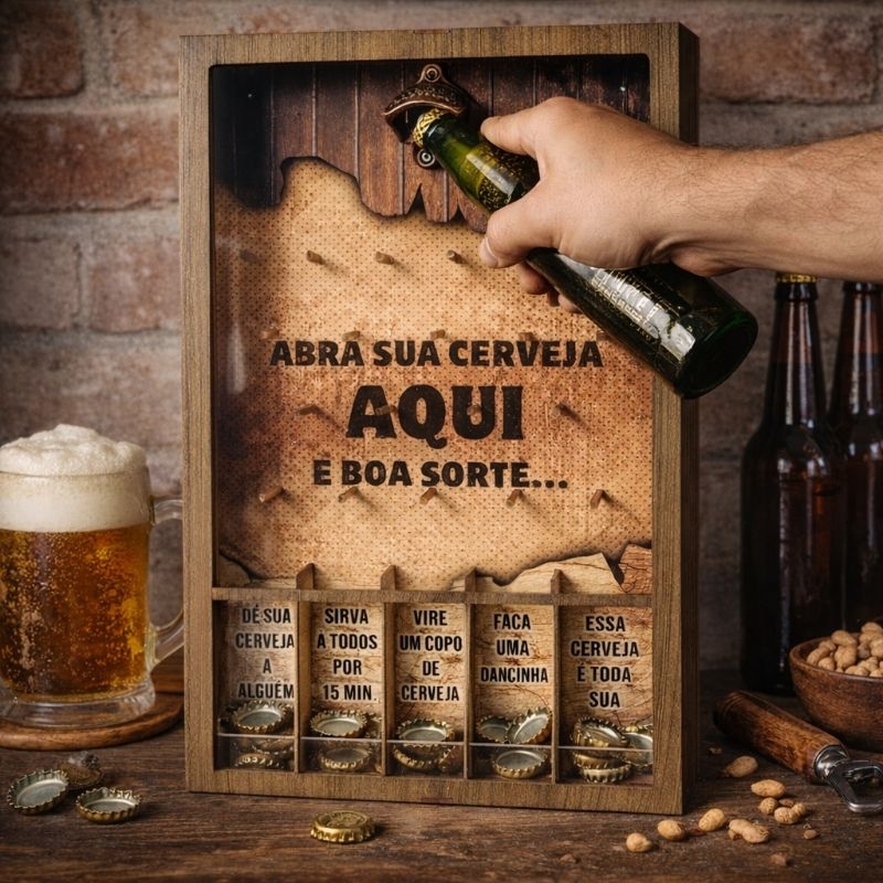 Jogo de Tampinhas com Abridor de Garrafas Premium, quadro cofre