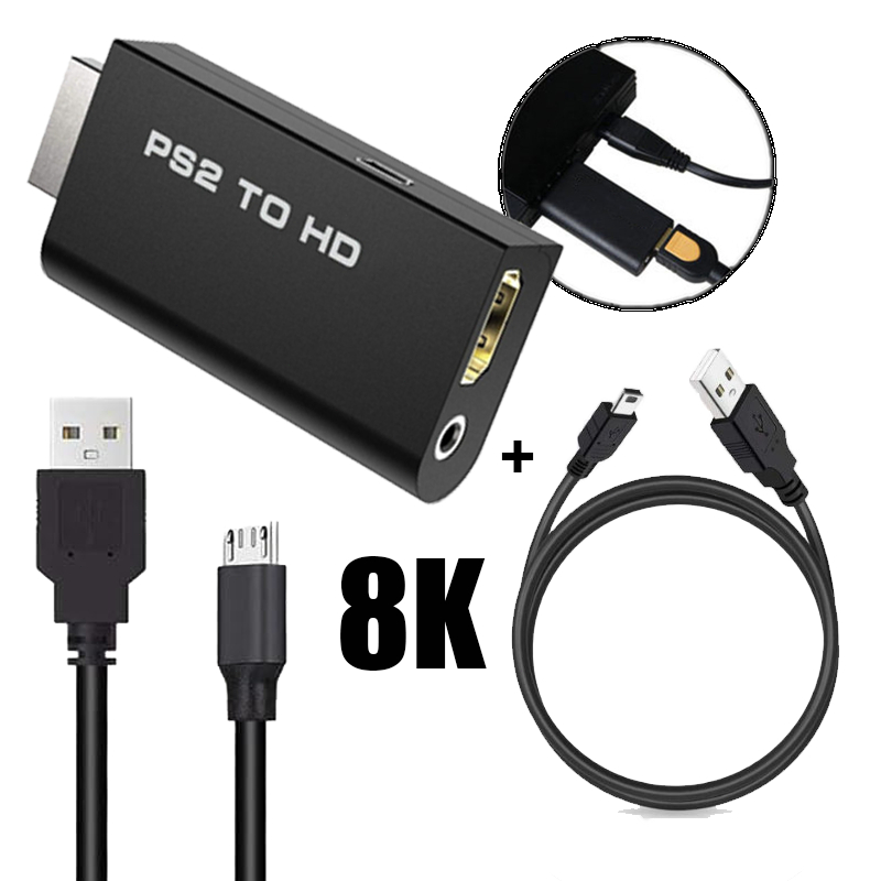 8K Adaptador conversor Ps2 Áudio e Vídeo Av para cabo de interface ...