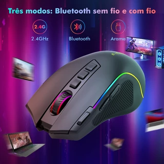 COIBEU Mouse Gamer Tri-Mode (2.4GHz/ Bluetooth/ USB) - 8000 DPI / Iluminação RGB