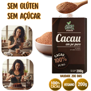 Cacau em Pó 100% Puro Alcalino Soluvel  Zero Glúten Sem Adição de Açúcar 200g John Vitta Foods em Oferta na Shopee
