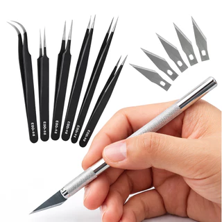 Kit com Estilete De Precisão Bisturi Para Corte 5 Laminas + 6 Pinças Artesanato Arte Profissional em Oferta na Shopee