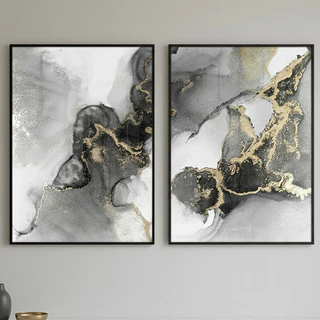 Kit 2 Quadros Abstratos Luxo Preto E Dourado Sala Com Vidro em Oferta na Shopee
