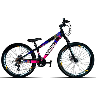 bicicleta VikingX Tuff 25 aro 26 21v freios de disco mecânico câmbios Shimano aros Vmaxx pneu liso em Oferta na Shopee