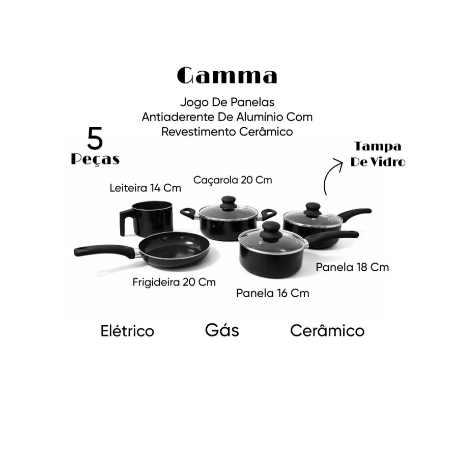 Jogo de 5 Panelas com Revestimento Cerâmico Linha Vienna - Gamma