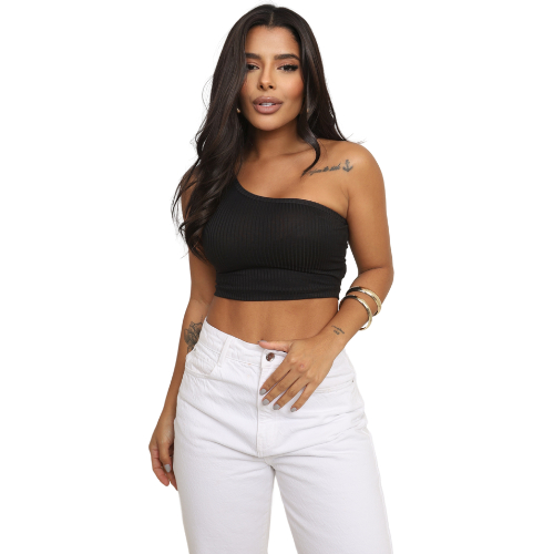 Cropped Feminino Canelado Simples e Confortavél de Uma Alça Só Básico ...