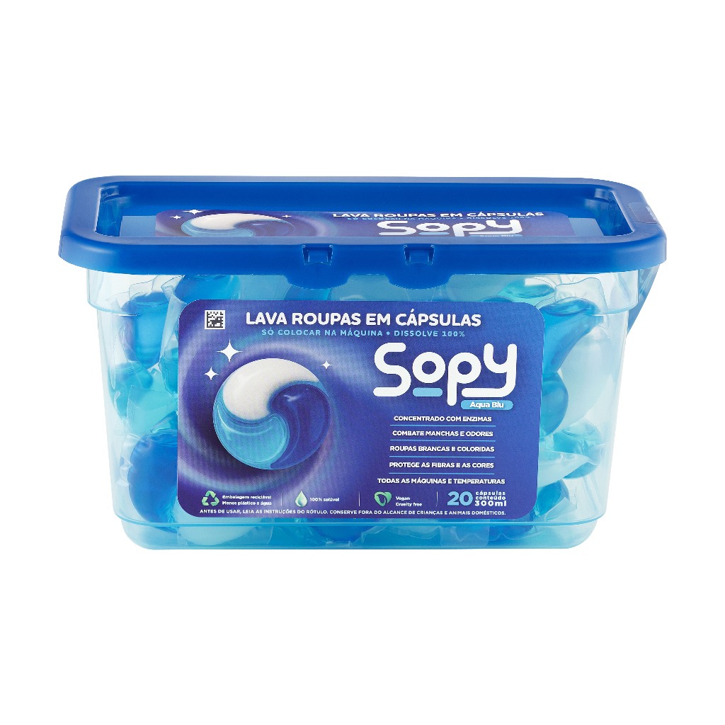 Lava Roupas em Cápsulas Sopy Aqua Blu 300ml (20 unidades) | Shopee Brasil