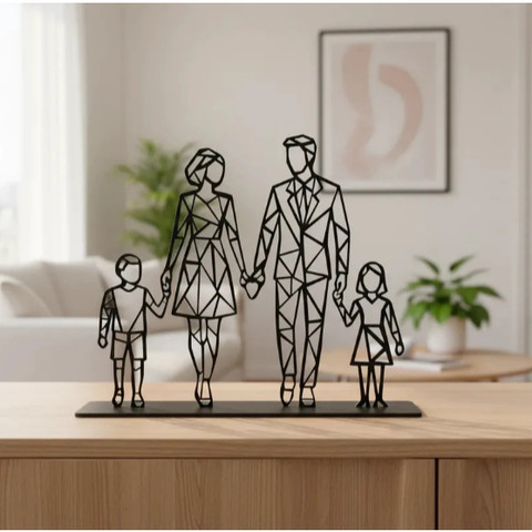 Família Geométrica em MDF Preto com Base Decoração Moderna Pai Mãe Filhos Estilo Minimalista — foto 1 — Achou Levou Brasil