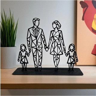 Família Geométrica em MDF Preto com Base Decoração Moderna Pai Mãe Filhos Estilo Minimalista — foto 2 — Achou Levou Brasil
