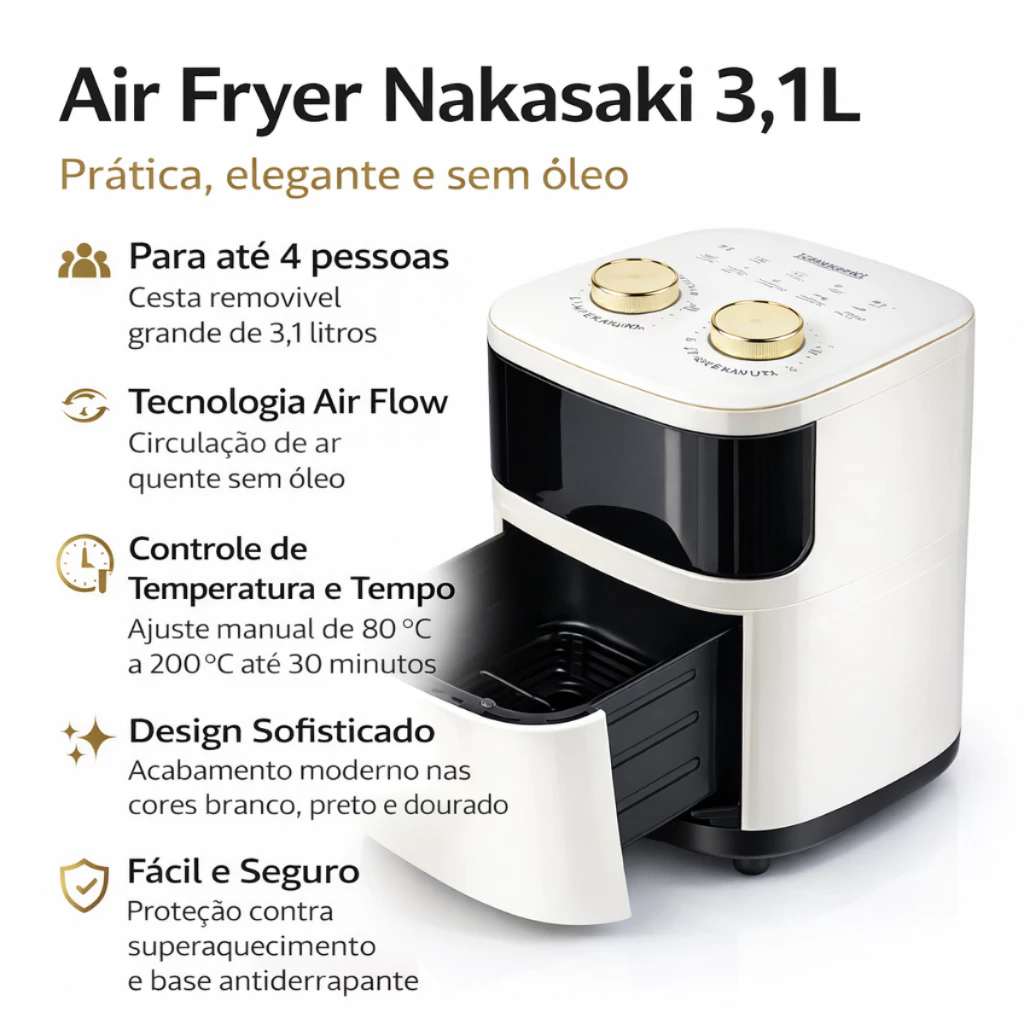 Fritadeira AirFryer Sem Óleo 3 1L Panela de Fritar a Vapor 127v 220v Eletrica Tipo Mondial Philco