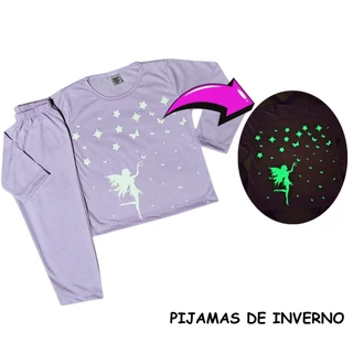 Kit 6 peças (3 conjuntos) Pijama Inverno Infantil Juvenil Menina Brilha no Escuro 1 ao 16 em Oferta na Shopee