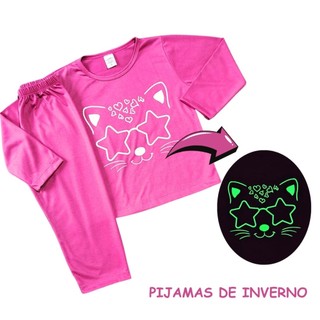 Pijama Inverno Juvenil Infantil Menina Feminino Brilha no Escuro tamanho 1 ao 16 em Oferta na Shopee