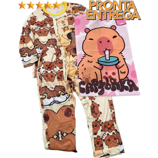 Pijama Infantil CAPIVARA CAPYBARA Manga longa Confortável Estampado em Oferta na Shopee