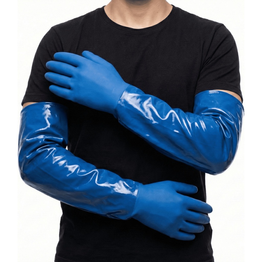 Luva Pvc Cano Longo Proteção Quimica C/ Forro Punho 66cm Azul 9 G ...