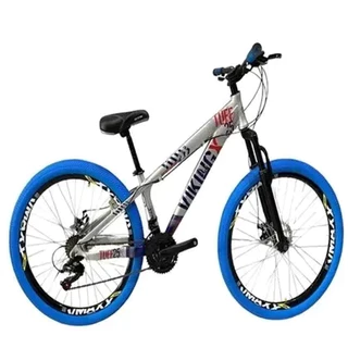 Bicicleta aro 26 Viking TUFF25  prata azul do grau cambio Shimano Aros vmaxx pneu azul Vikingx em Oferta na Shopee