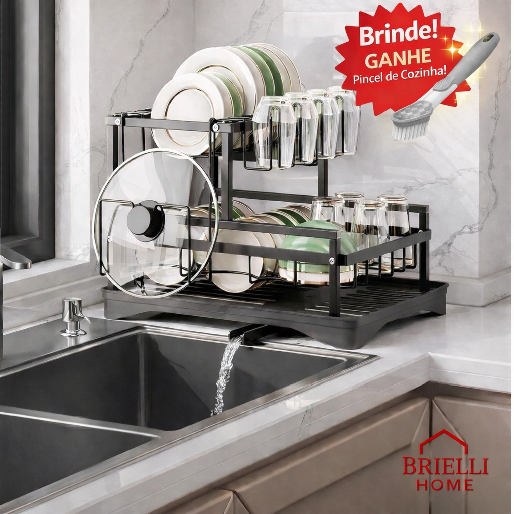 Escorredor de Louças Rack Aço Carbono Organizador Preto - Brielli Home