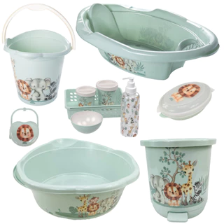 KIT BANHEIRA DE BEBÊ DECORADA LUDICA PLASUTIL + KIT HIGIENE URSO 5 PEÇAS + BACIA LIXEIRA BALDE SABONETEIRA PORTA CHUPETA em Oferta na Shopee