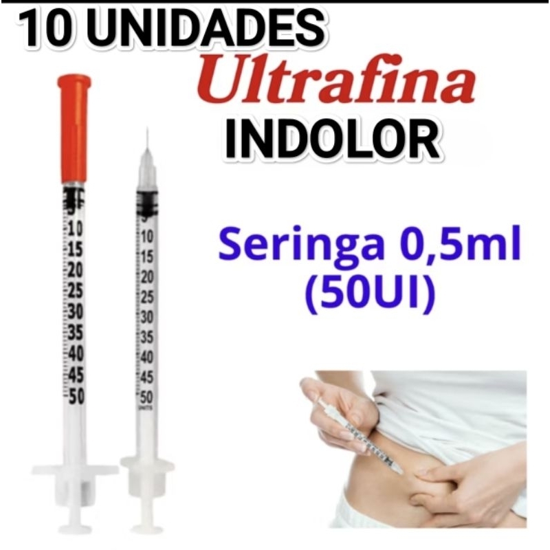Seringa de insulina 0,5mL 50 Ui C/ agulha 10 Unidades Full | Shopee Brasil