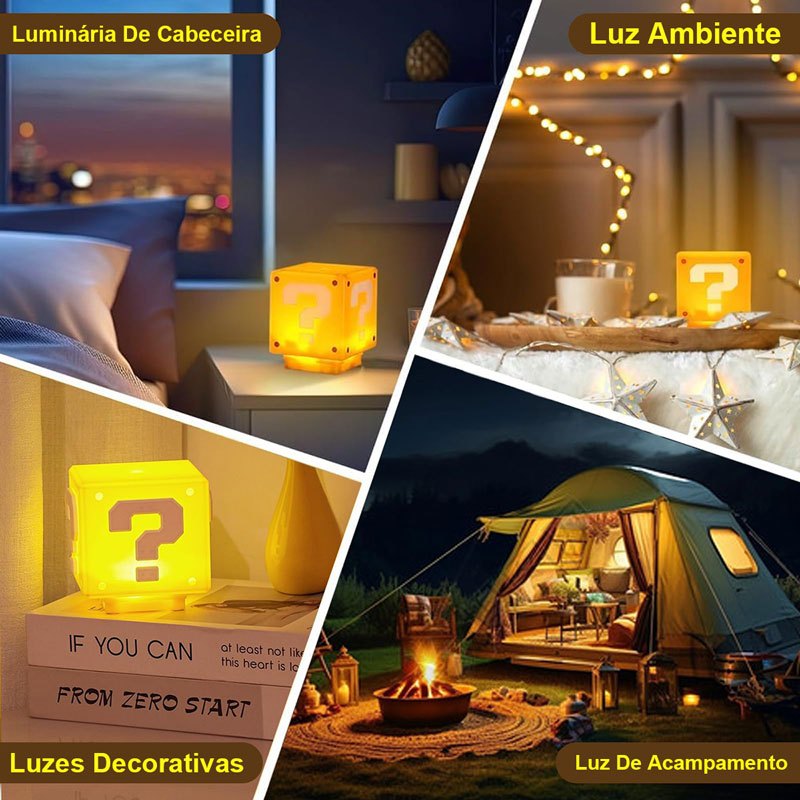 Luminária LED Bloco de Interrogação Estilo Super Mario – Luz Noturna com Carregamento USB — imagem 5