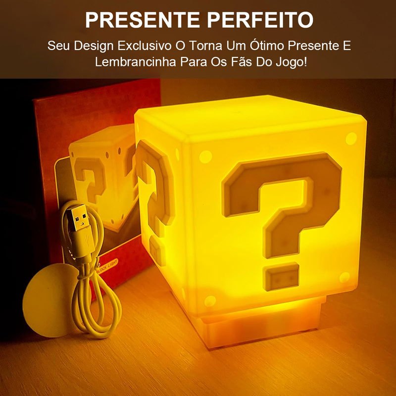 Luminária LED Bloco de Interrogação Estilo Super Mario – Luz Noturna com Carregamento USB — imagem 4