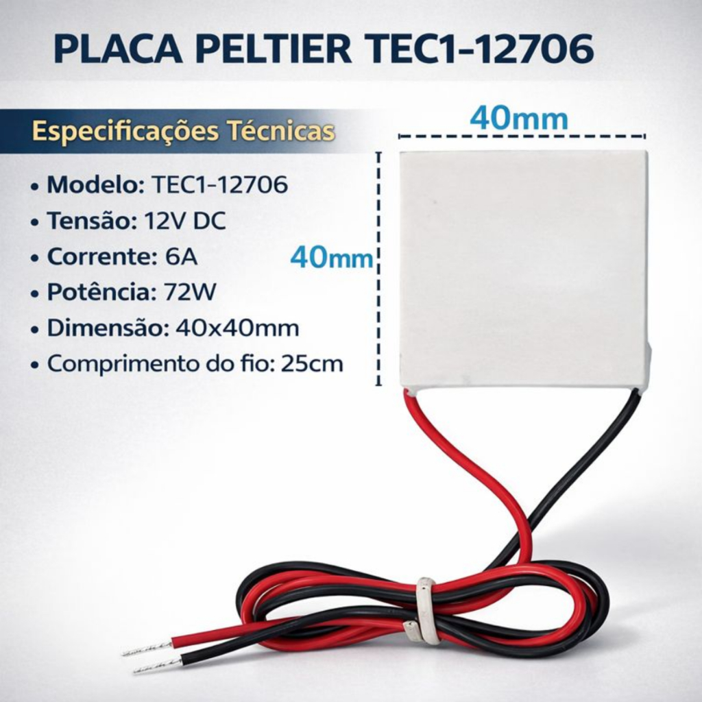 Kit 2x Placa Peltier TEC1-12706 12V Pastilha Termoelétrica Cooler