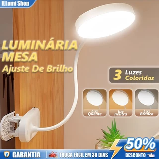 Luminária de Mesa Led USB Recarregável 360° Flexível Com Clipe Branco Sem Fio