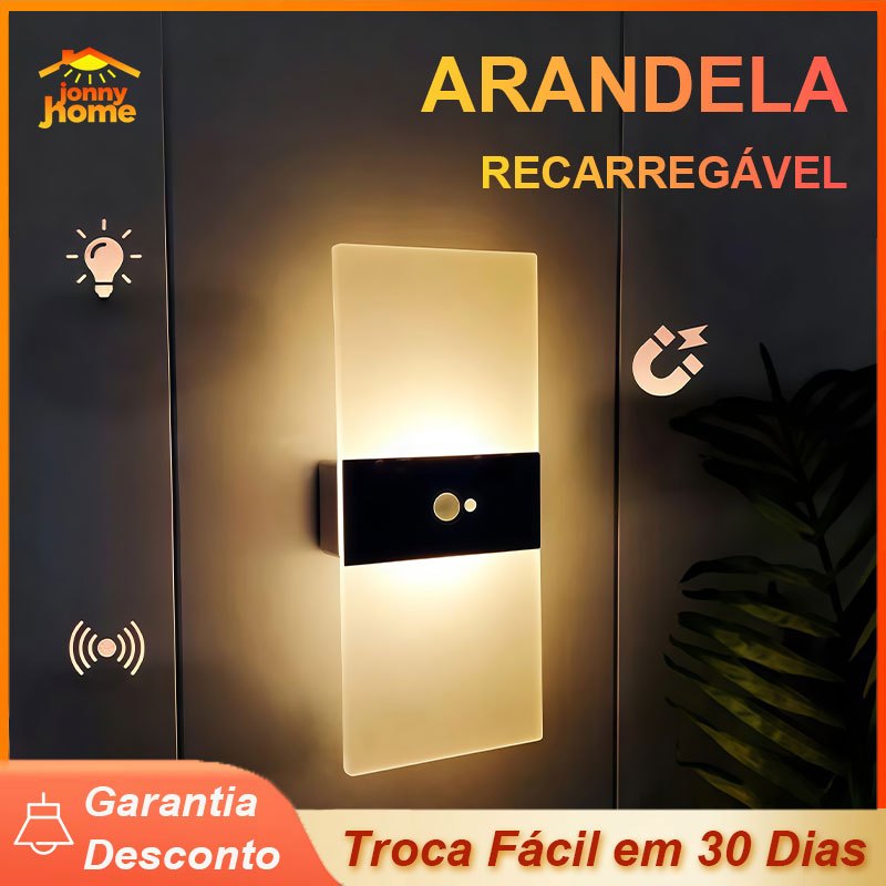 Luminaria Arandela De Parede Led Recarregável Sem Fio Com Sensor De ...