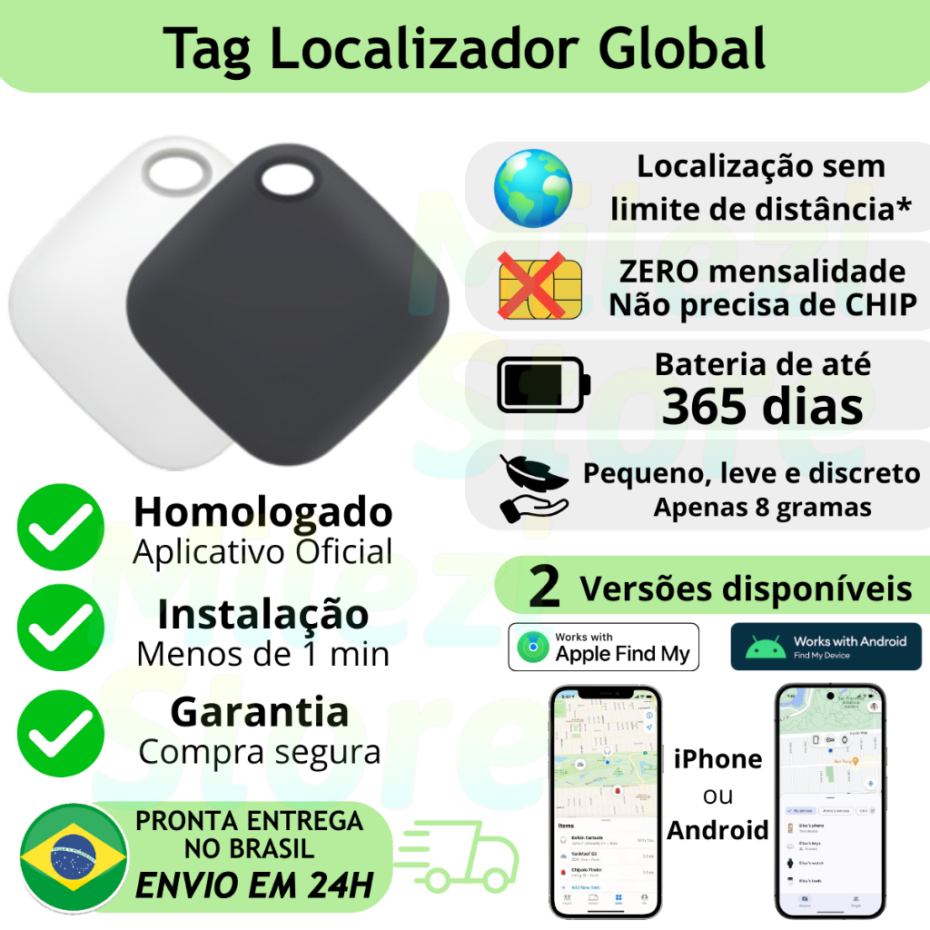 Rastreador iPhone Android Tag Localização Global GPS | Shopee Brasil
