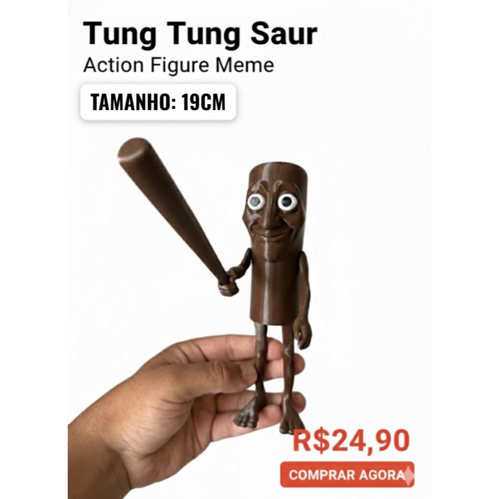 Tung Tung Saur - Action Figure Meme (19cm) - Braços articulados