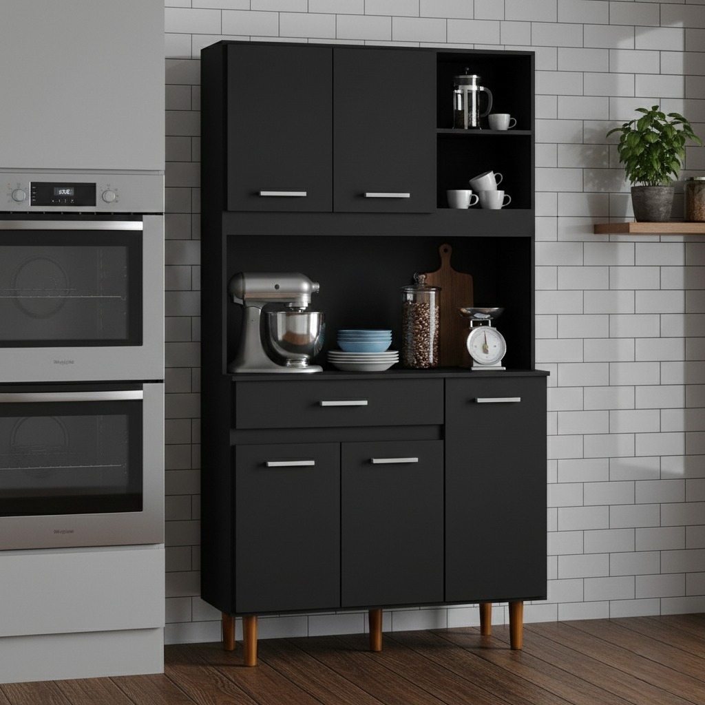 Cozinha Compacta Balcão Armário Funcional 5 Portas e Gaveta