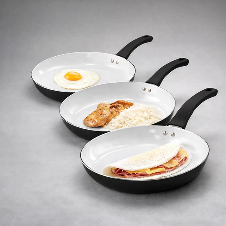 Conjunto 3 Frigideiras Cerâmica 16cm, 24cm e 26cm – Antiaderente Não gruda