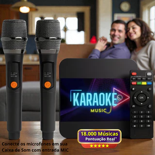 Aparelho de Karaoke + 18.000 M&uacute;sicas Videoke + Pontua&ccedil;&atilde;o Real & Ajuste Vocal + 2 Microfones s/fio