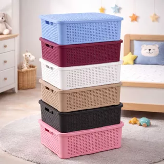 KIT 2 Caixas Organizadoras Rattan 10 Litros c/ Tampa e Alça Multiuso em Oferta na Shopee