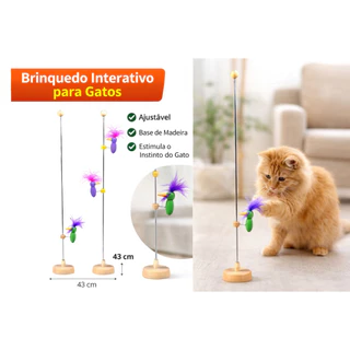 Brinquedo Interativo para Gatos com Pássaro de Pena, Haste Metálica e Base de Madeira - Estímulo, Caça e Diversão em Oferta na Shopee