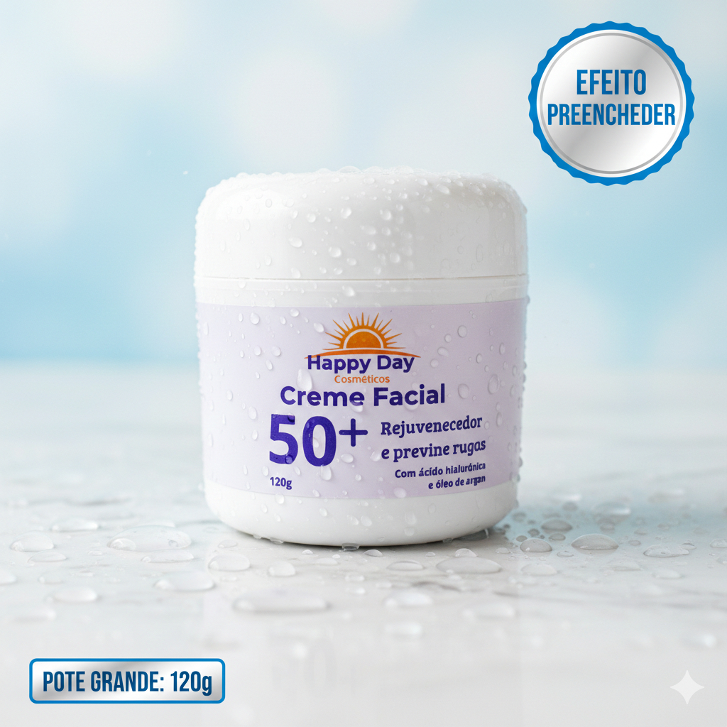 Creme Anti-Idade 50+ Ácido Hialurônico 120g - Preenchimento de