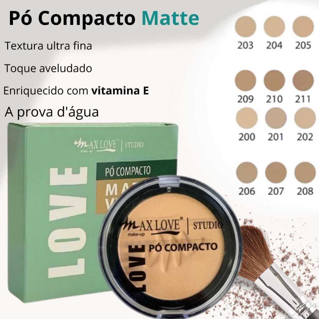 PÓ COMPACTO MATTE À PROVA D’ÁGUA MAX LOVE 10G — ALTA COBERTURA E LONGA ...