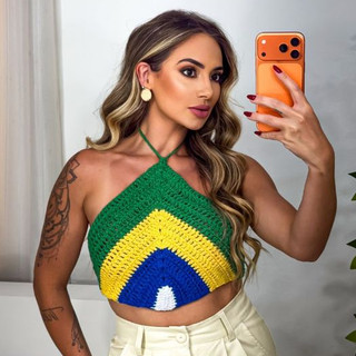 Top de Crochê Cropped Brasil Copa do Mundo Torcida Seleção Feito a Mão crochet croche futebol verão em Oferta na Shopee