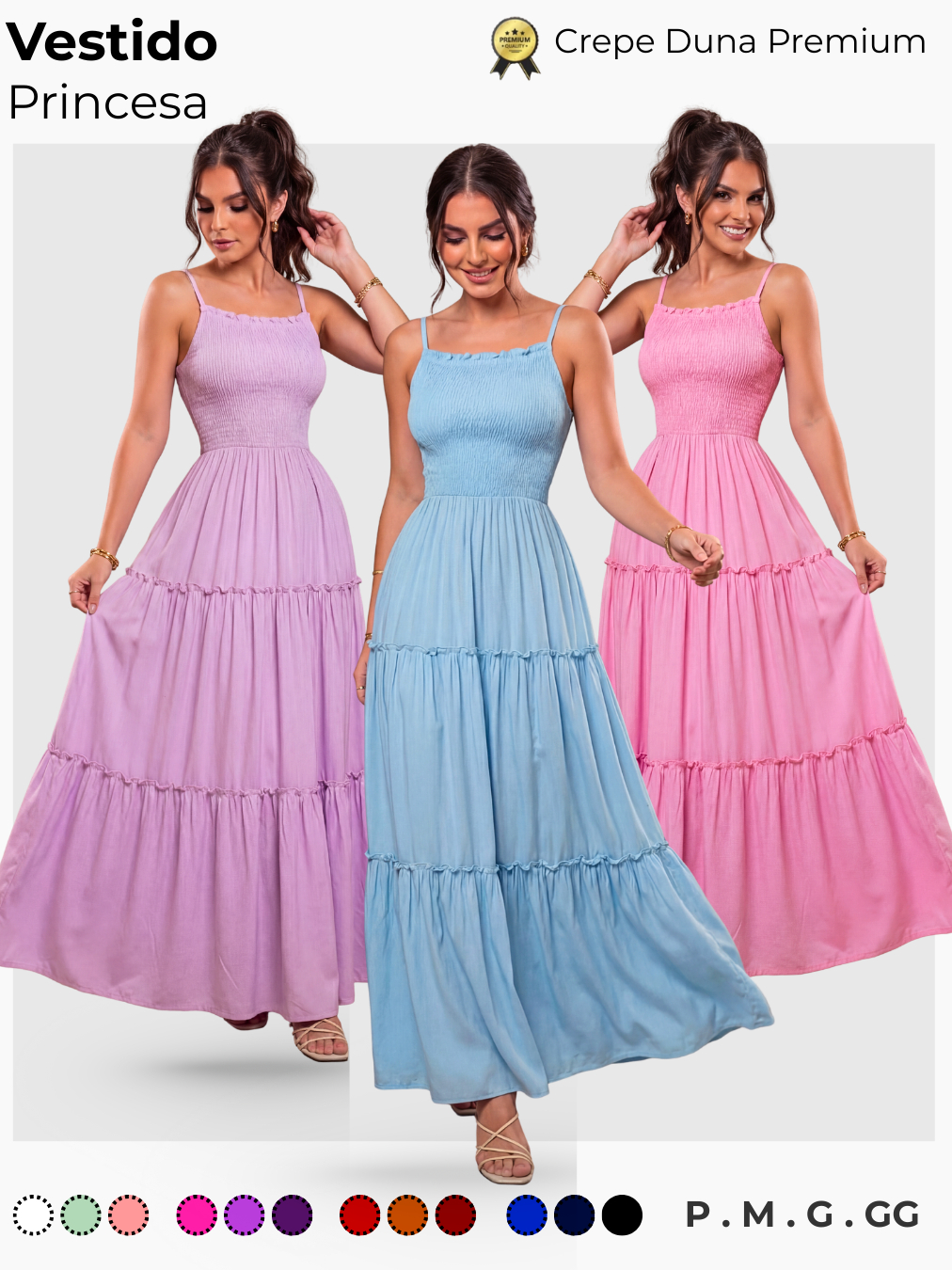 Vestido Feminino Longo de Elastex e Alça Regulável Costura 3