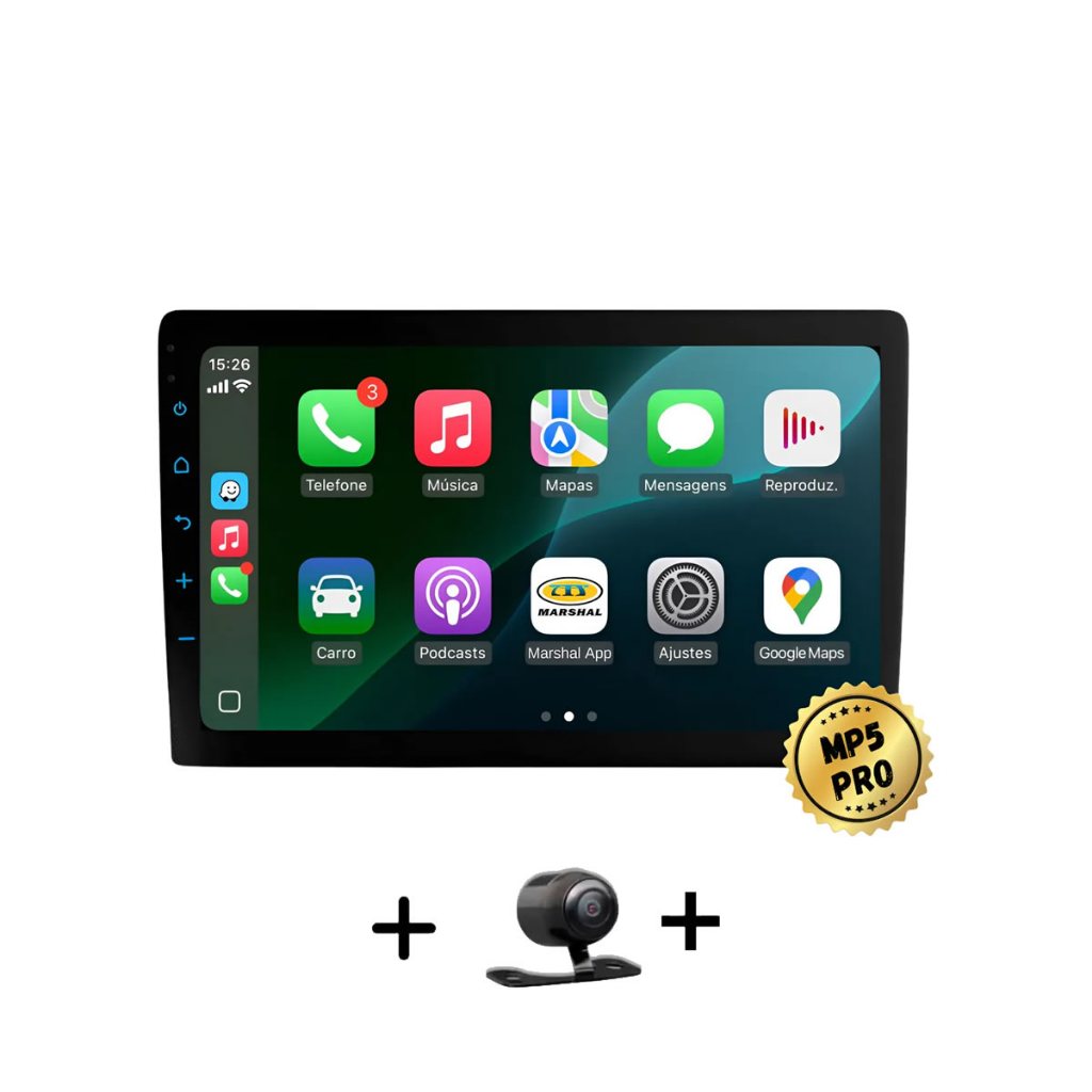 Central Multimidia Mp5 Pro+ Carplay Android Auto Sem Fio + Câmera de Ré ...