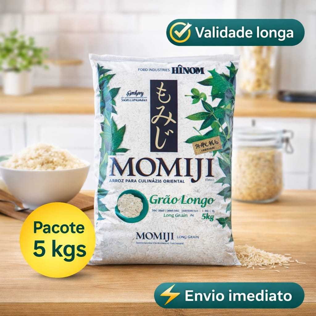 Arroz Oriental Japones Momiji 5kg Grão Longo Validade longa