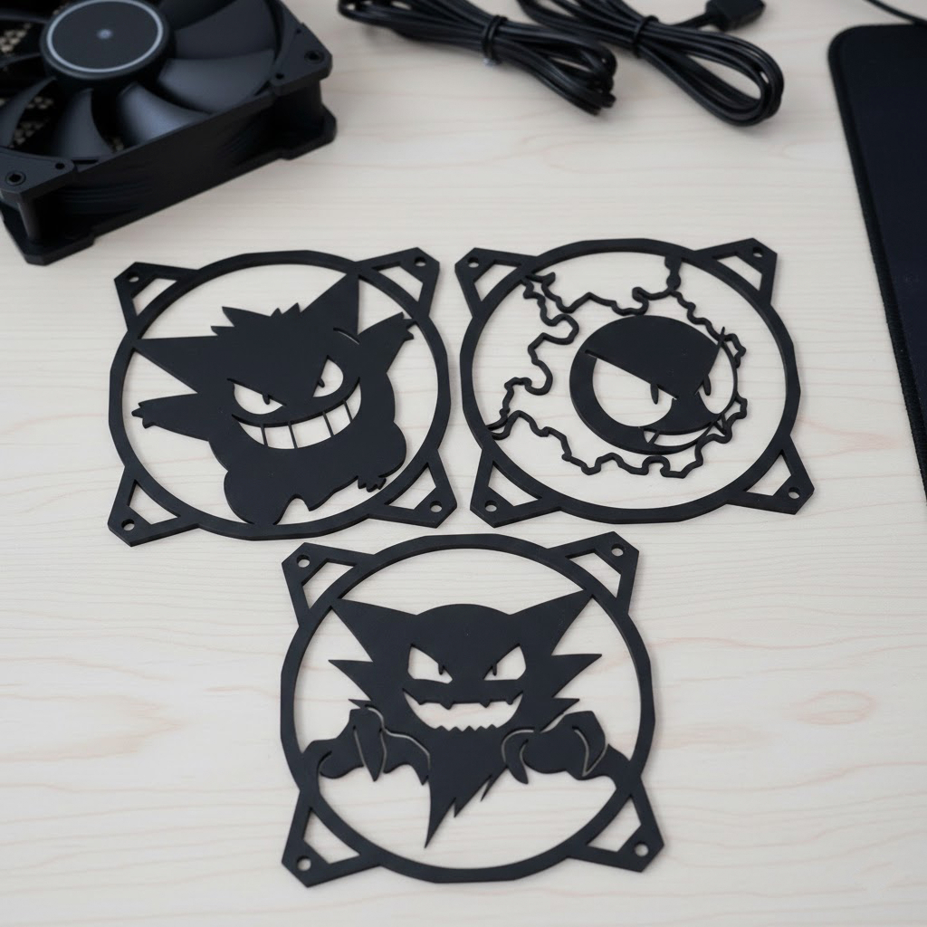 Kit Grades Fan Protetora Gengar 120mm e 140mm Grill Cooler PC Gamer Anime