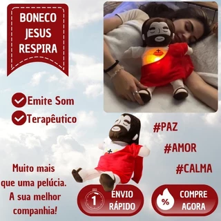 Pelúcia Jesus Cristo Boneco que Respira com Luz e Som Relaxante Fé Presente Acolhedor Espiritual Decoração Cristã