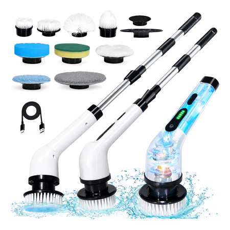 Esfregão elétrico sem fio com 9 acessórios de limpeza variados e cabo de carregamento USB