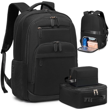 Mochila de Viagem  preta - 3 Peças Impermeável e Reforçada -  Compartimento para Notebook e Bolsa Térmica
