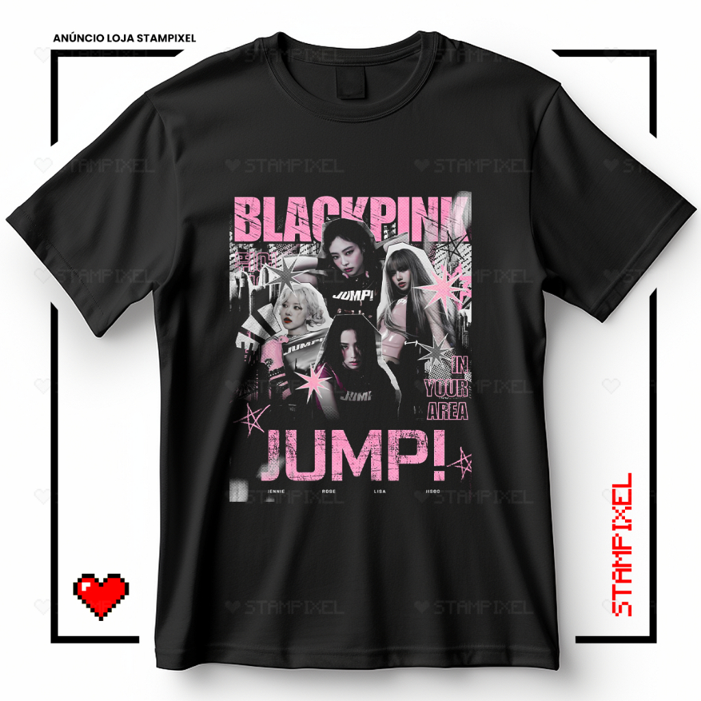 Camiseta Unissex Black Pink Jump Jisoo Jennie Lisa Rosé Blusa De