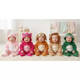 Macacão Pijama Plush Bebê com Capuz Bordado 3D Quentinho inverno unissex Macio até 12 Meses em Oferta na Shopee