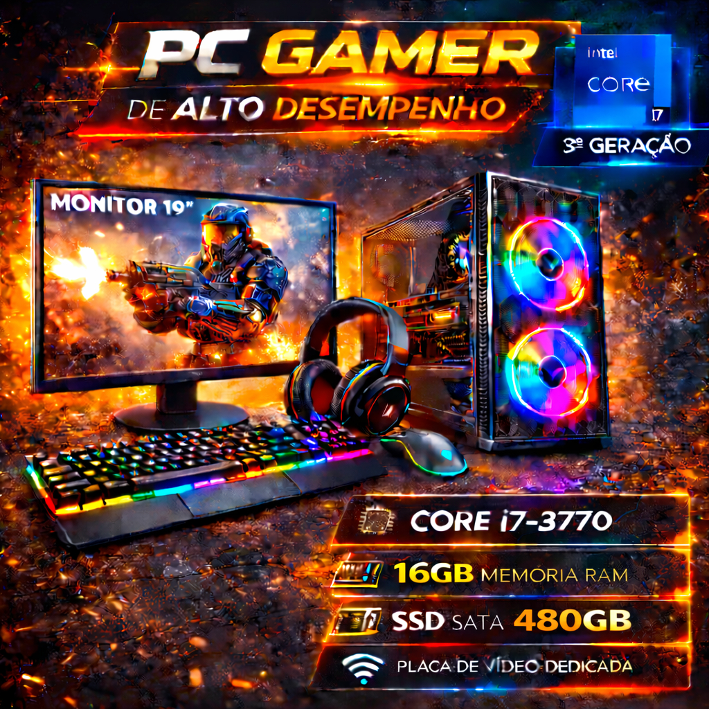 PC Gamer Completo i7 3770 - 16GB RAM - SSD 480GB - Placa de Vídeo
