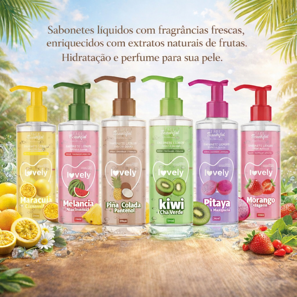 Kit Gel de Limpeza Corporal e Facial de Fruta Cuidados Com o Rosto