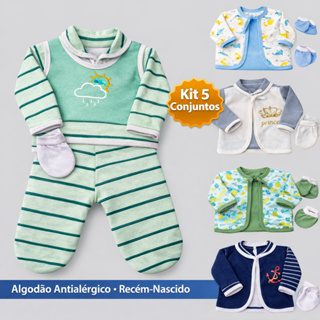Kit 5 Conjunto Bebê Recem Nascido Menino Tecido Em Algodão Antialergico em Oferta na Shopee