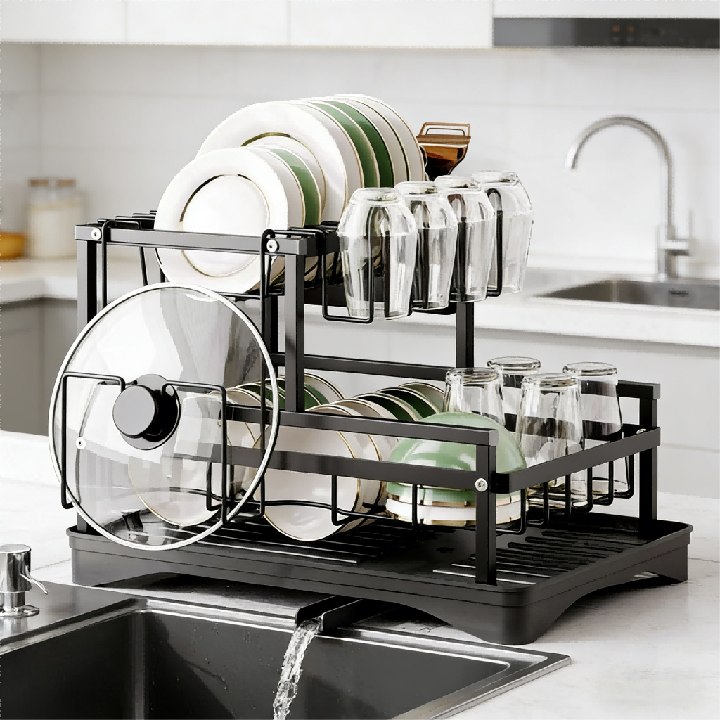 Escorredor de Louças Rack Aço Carbono Organizador Preto