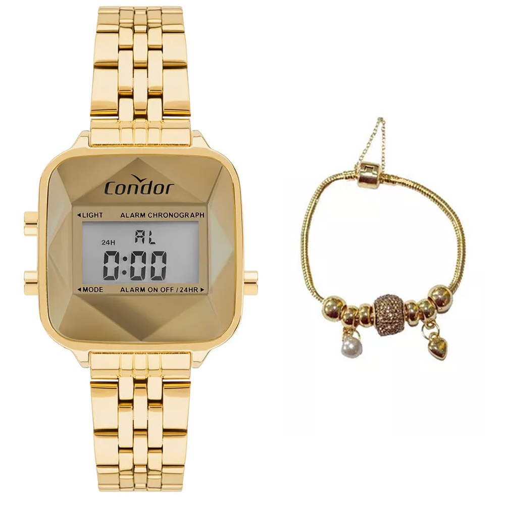Relógio Condor Feminino Digital Dourado COJHS06BAB 4D | Shopee Brasil